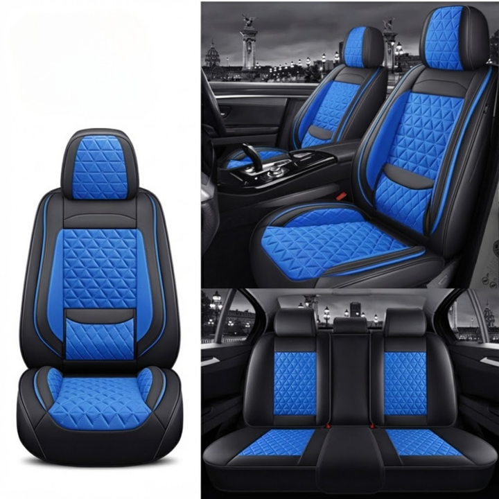 Black & Blue Diamond Quilted Leather Car Seat Covers