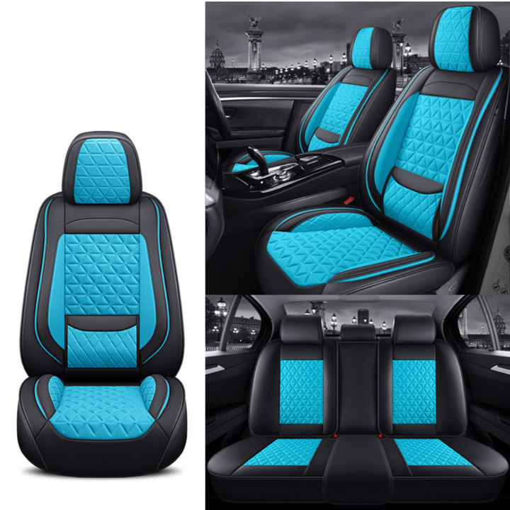 Black & Light Blue Diamond Quilted Leather Car Seat Covers