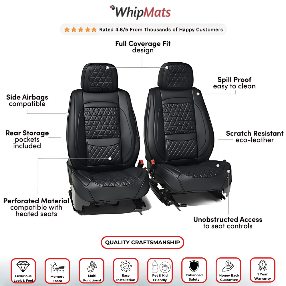 Black & Blue Diamond Quilted Leather Car Seat Covers