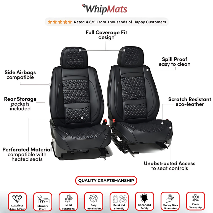 Black & Light Blue Diamond Quilted Leather Car Seat Covers