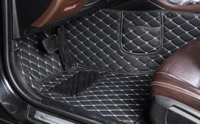 BLACK CAR MATS WITH WHITE STITCHING