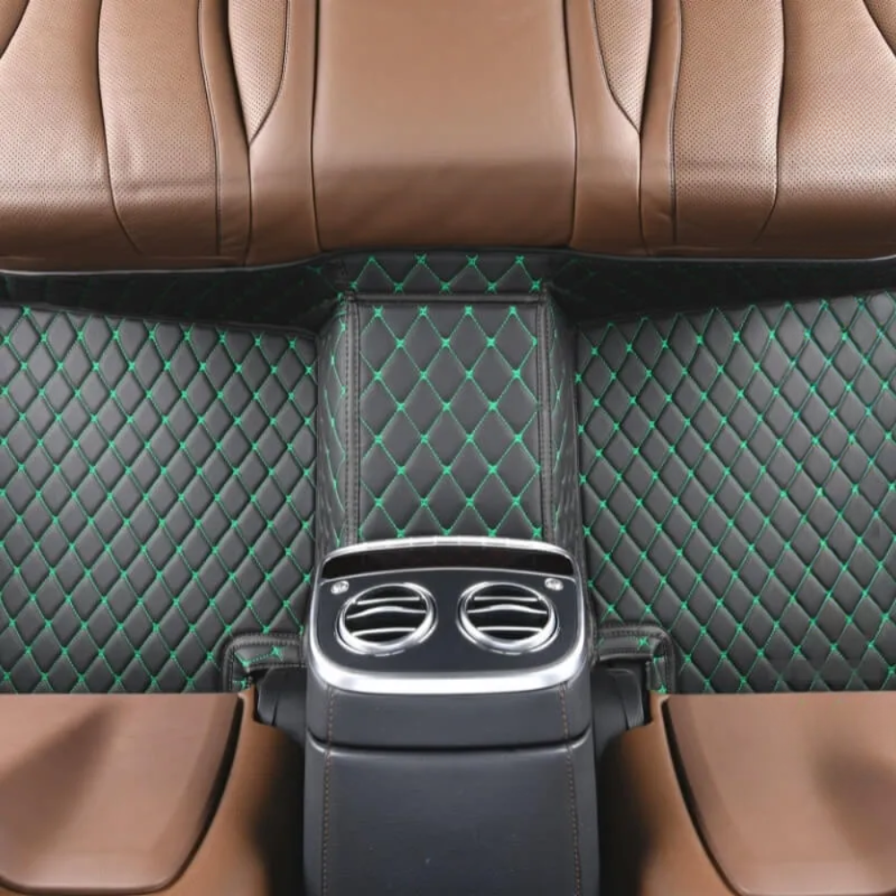 BLACK CAR MATS WITH GREEN STITCHING