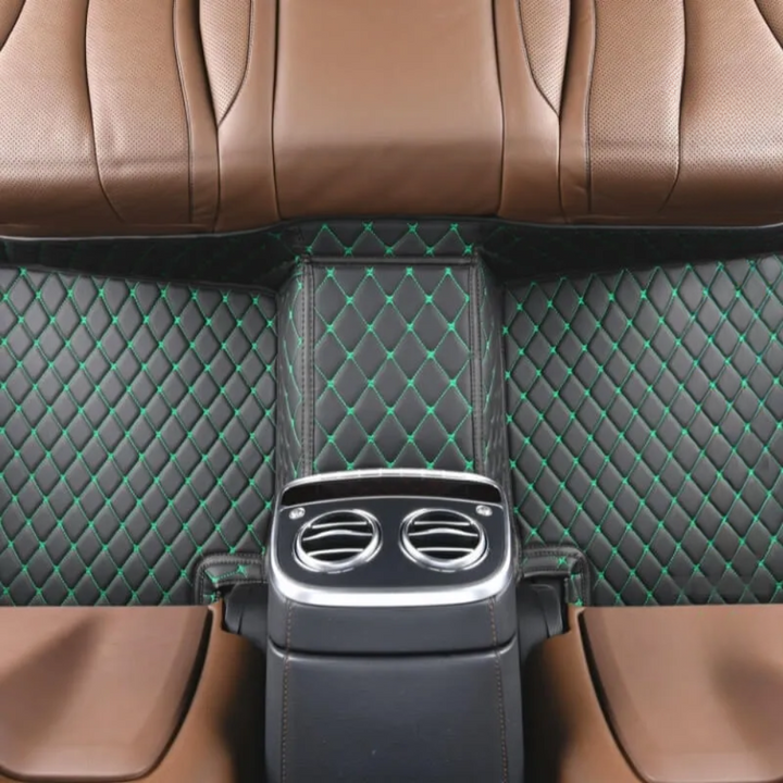 BLACK CAR MATS WITH GREEN STITCHING
